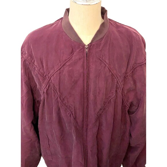 Vintage TULLIANO 100% Silk Track Bomber Jacket Men's XXL Burgundy Zip Lined - Picture 5 of 11